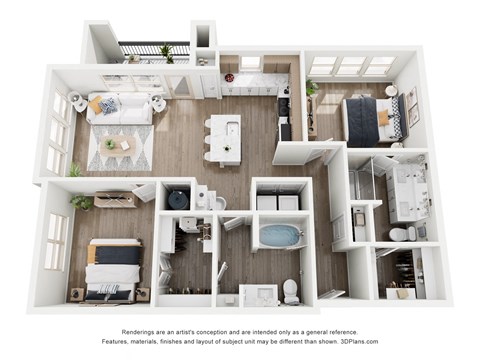 Floor plan for 2 beds, 2 baths, 1129 sqft